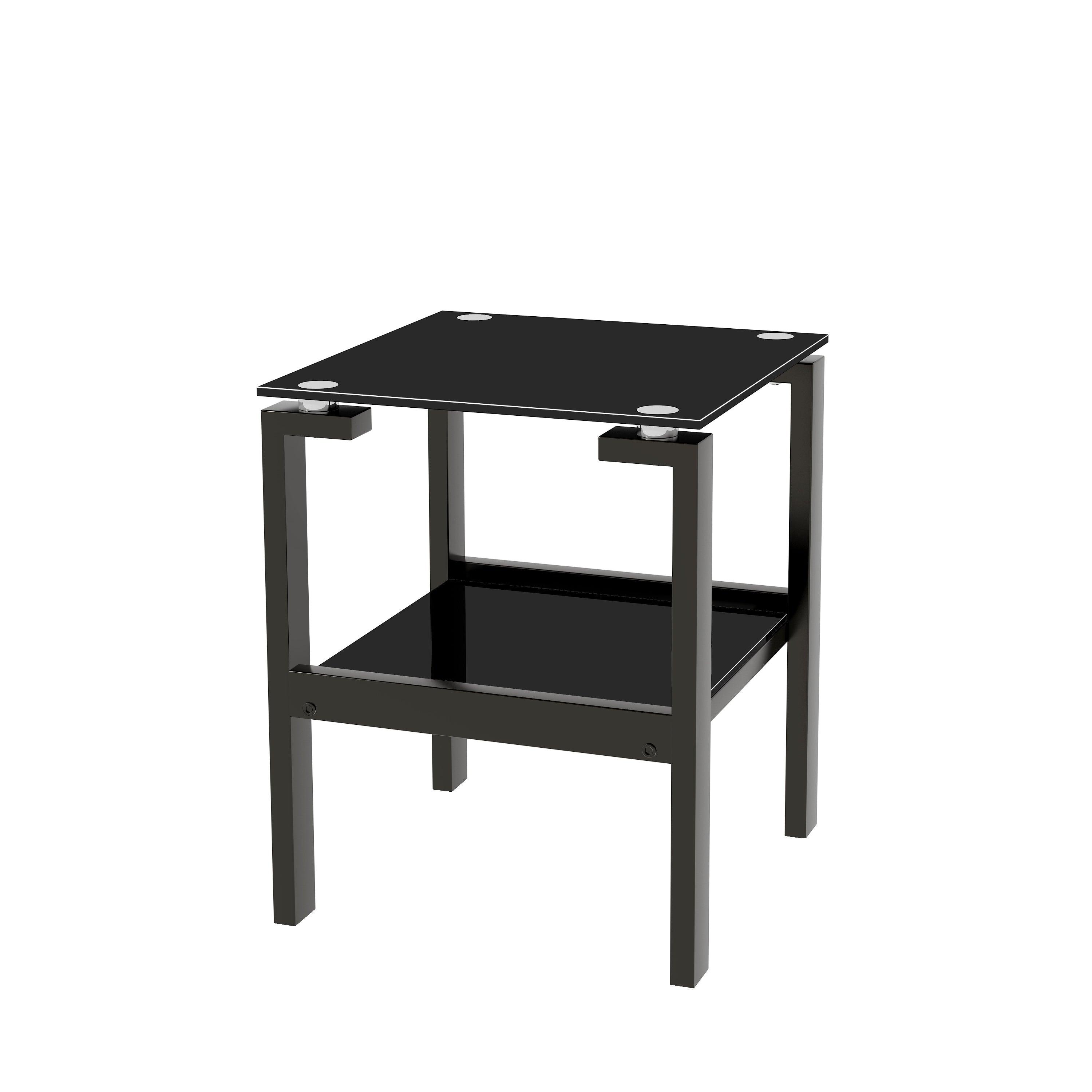 Black Glass Clear Side & End Table, 2-Tier Space End Table, Corner Table LamCham