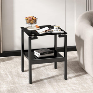 Black Glass Clear Side & End Table, 2-Tier Space End Table, Corner Table LamCham