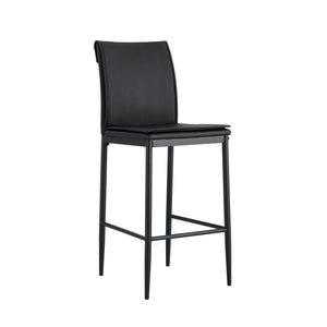 Black Leather Barstool Dining Counter Height Chair Set of 2 LamCham