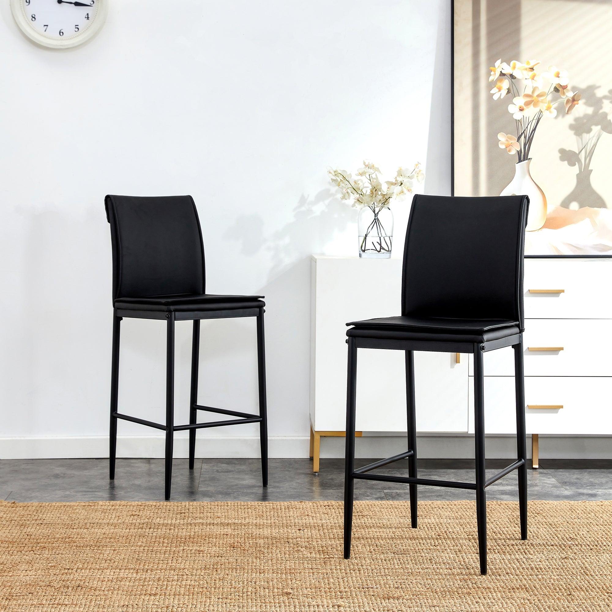 Black Leather Barstool Dining Counter Height Chair Set of 2 LamCham