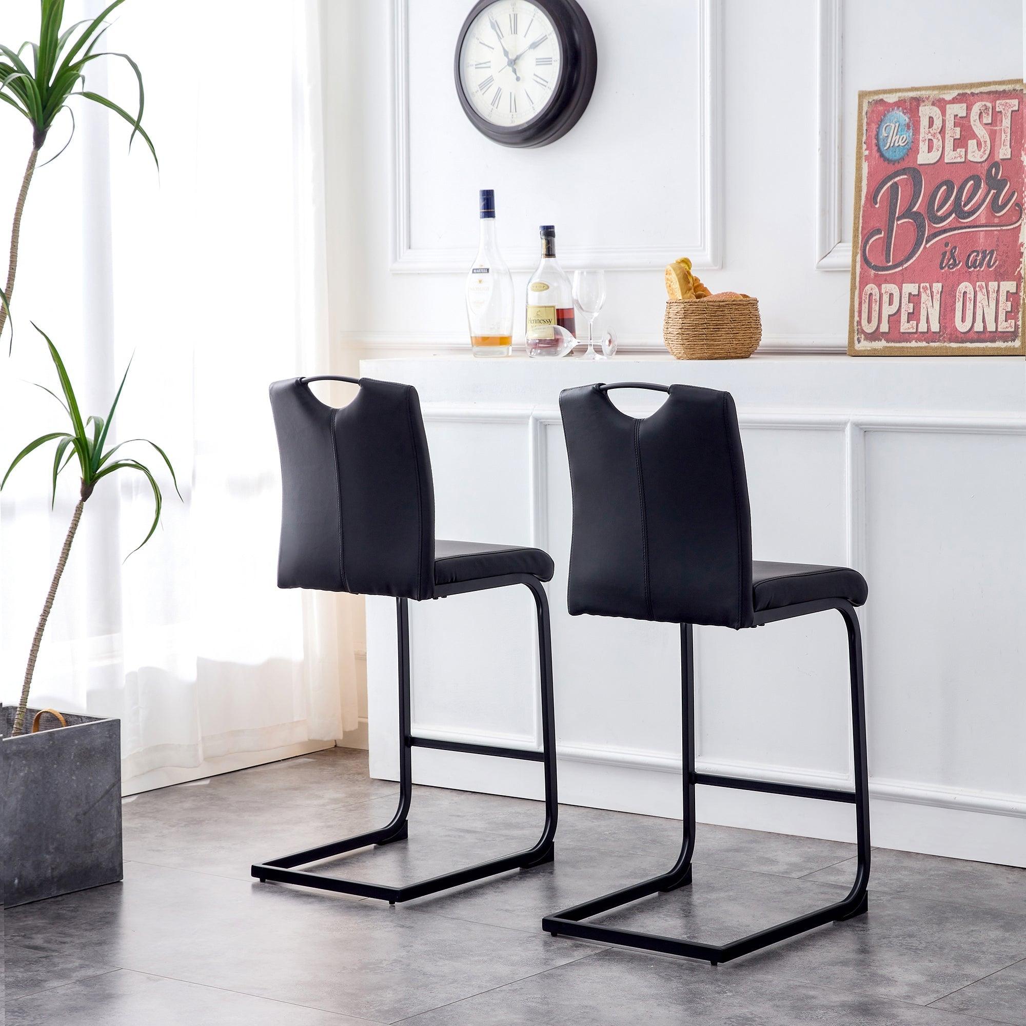 Black PU Chair Barstool Dining Counter Height Chair Set of 2 LamCham