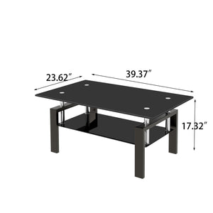 Black Tempered Glass Coffee Table, 2 Layer Storage Tea Table LamCham