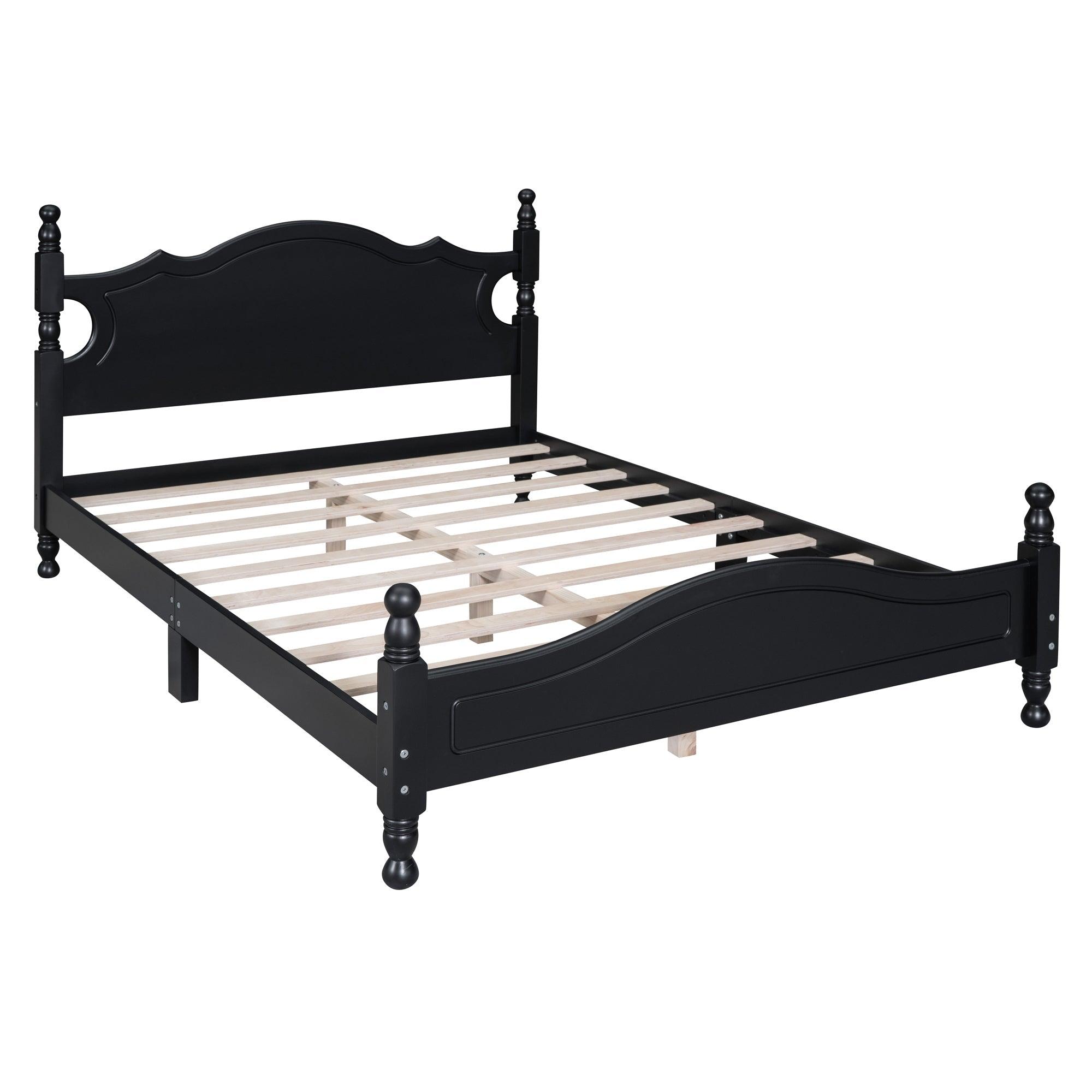 CIFYUN Full Size Retro Style Wood Platform Bed Frame, Black LamCham