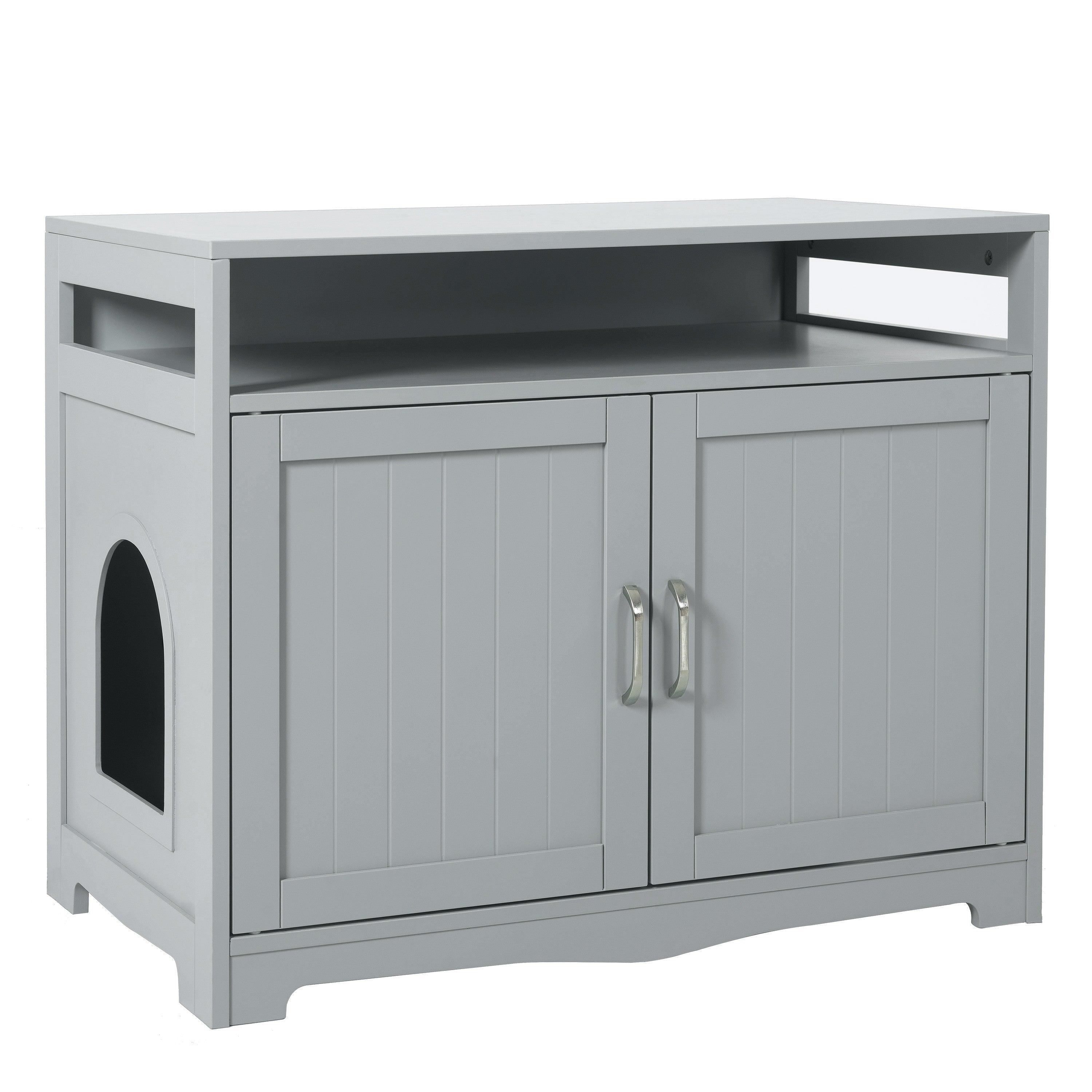 Cat Litter Box Enclosure With Hidden Plug, 2 Doors, Gray LamCham