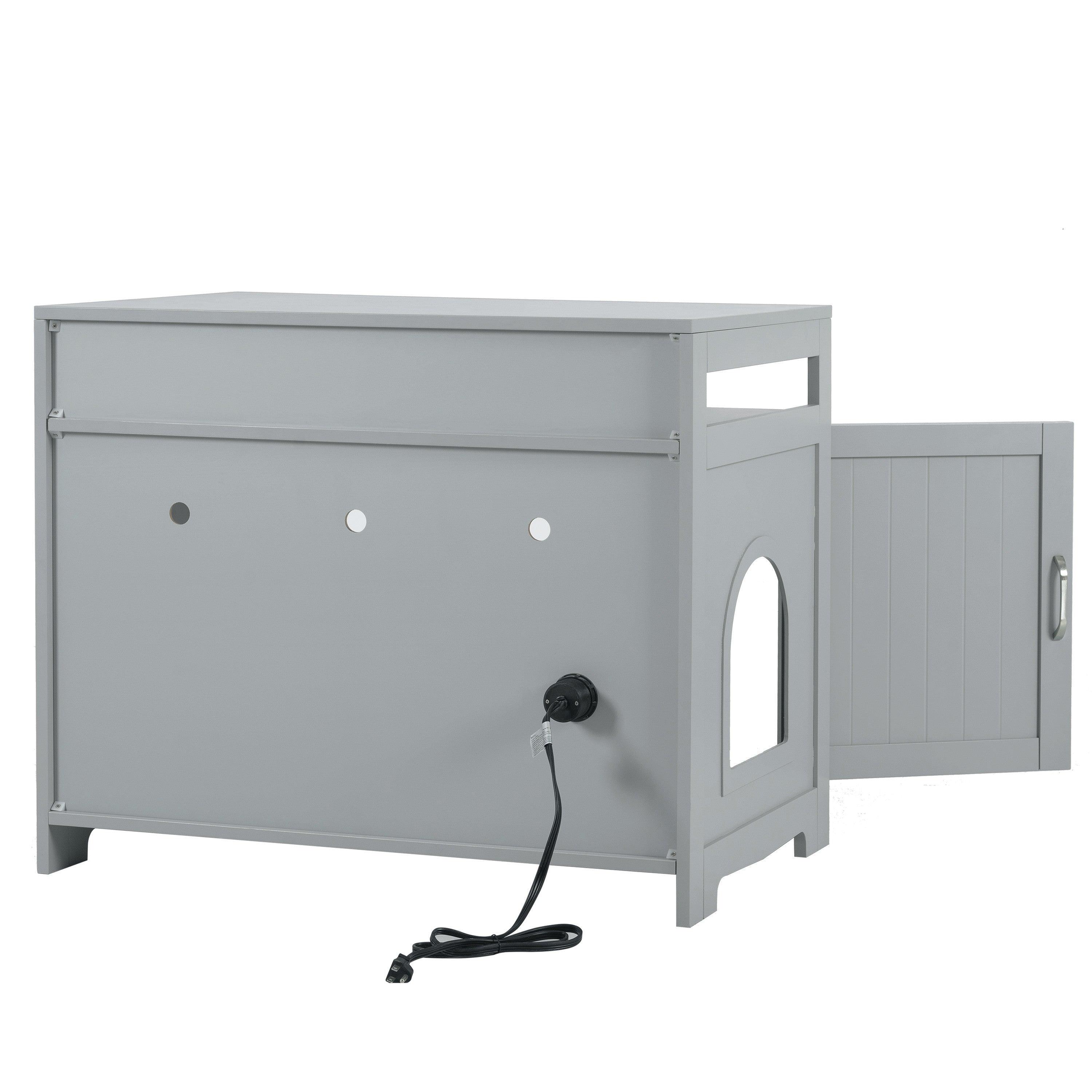 Cat Litter Box Enclosure With Hidden Plug, 2 Doors, Gray LamCham