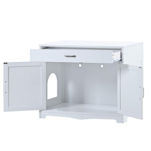 Cat Litter Box Enclosure With Hidden Plug, 2 Doors, White LamCham