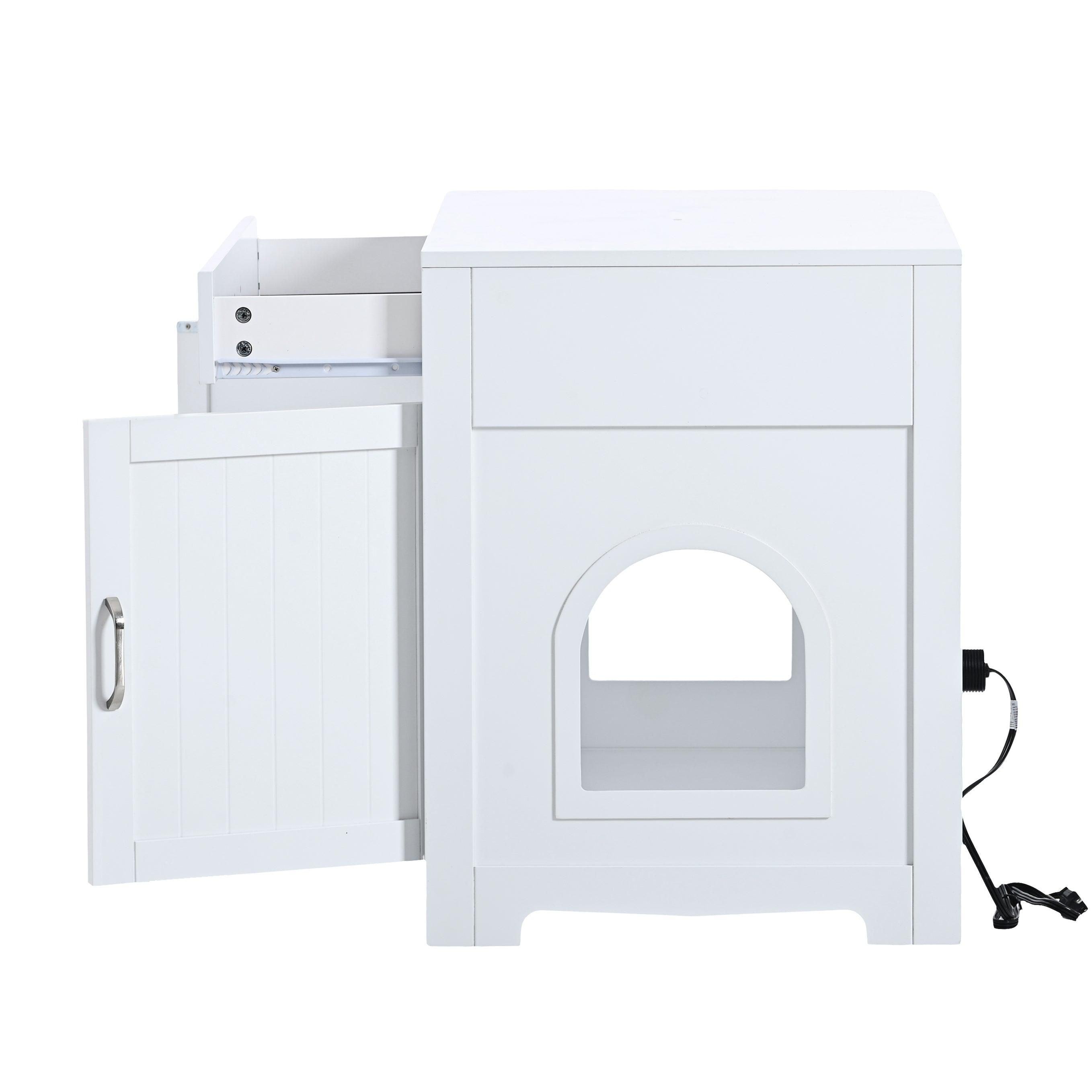 Cat Litter Box Enclosure With Hidden Plug, 2 Doors, White LamCham