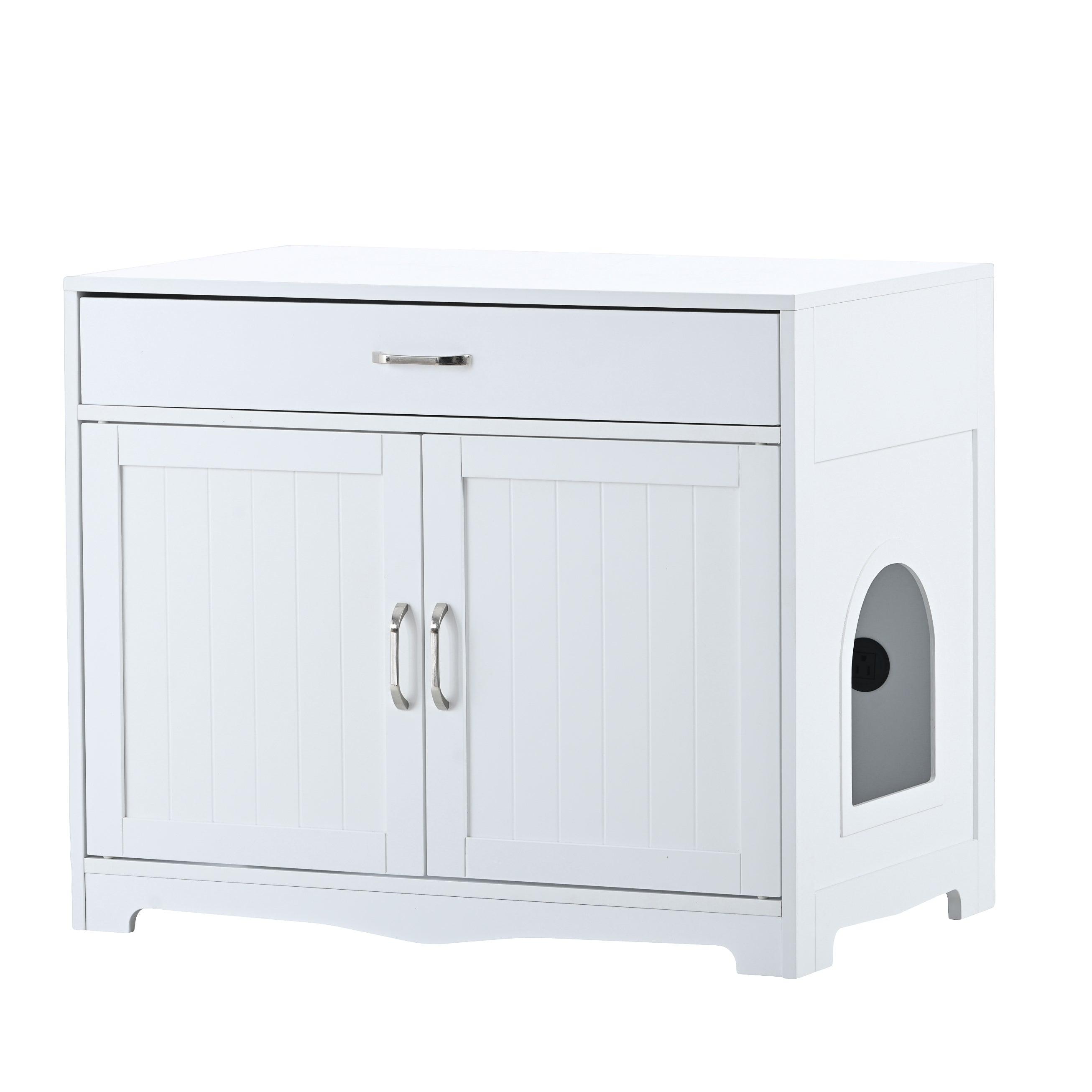 Cat Litter Box Enclosure With Hidden Plug, 2 Doors, White LamCham