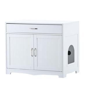 Cat Litter Box Enclosure With Hidden Plug, 2 Doors, White LamCham