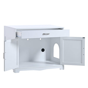 Cat Litter Box Enclosure With Hidden Plug, 2 Doors, White LamCham