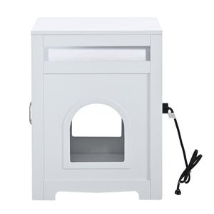 Cat Litter Box Enclosure With Hidden Plug, 2 Doors, White LamCham