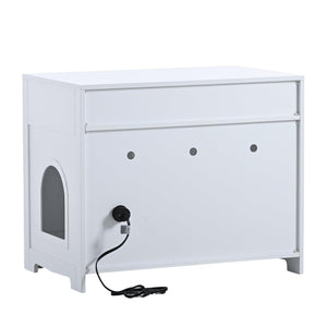 Cat Litter Box Enclosure With Hidden Plug, 2 Doors, White LamCham