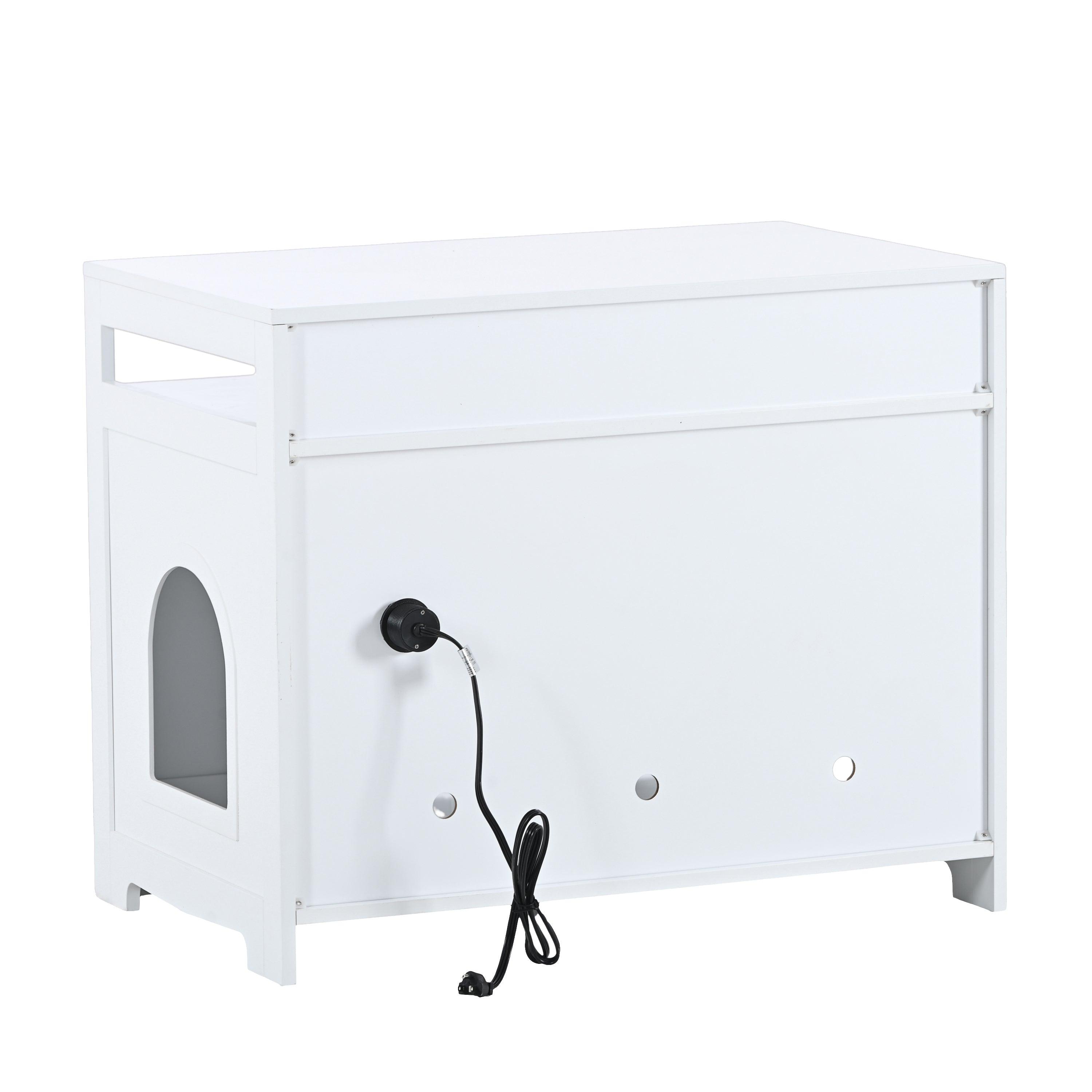 Cat Litter Box Enclosure With Hidden Plug, 2 Doors, White LamCham