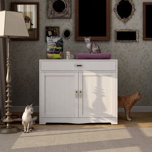 Cat Litter Box Enclosure With Hidden Plug, 2 Doors, White LamCham