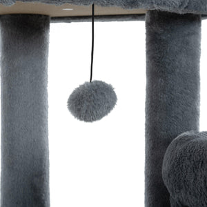 Cat Tree, 105-Inch Cat Tower for Indoor Cats, Plush Multi-Level Cat Condo with 3 Perches, 2 Caves, Cozy Basket and Scratching Board, Gray LamCham