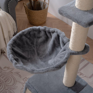 Cat Tree, 105-Inch Cat Tower for Indoor Cats, Plush Multi-Level Cat Condo with 3 Perches, 2 Caves, Cozy Basket and Scratching Board, Gray LamCham