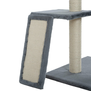 Cat Tree, 105-Inch Cat Tower for Indoor Cats, Plush Multi-Level Cat Condo with 3 Perches, 2 Caves, Cozy Basket and Scratching Board, Gray LamCham