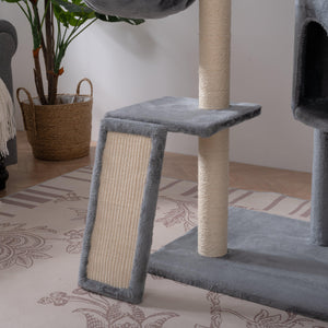 Cat Tree, 105-Inch Cat Tower for Indoor Cats, Plush Multi-Level Cat Condo with 3 Perches, 2 Caves, Cozy Basket and Scratching Board, Gray LamCham