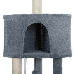 Cat Tree, 105-Inch Cat Tower for Indoor Cats, Plush Multi-Level Cat Condo with 3 Perches, 2 Caves, Cozy Basket and Scratching Board, Gray LamCham