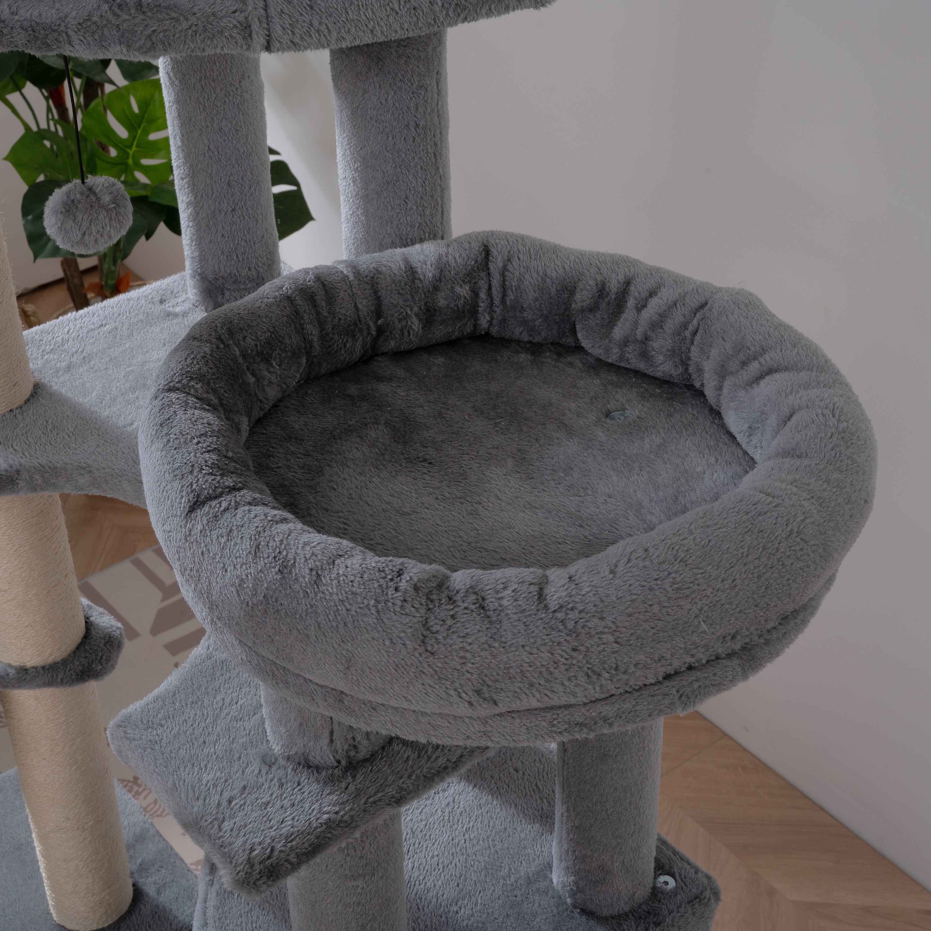 Cat Tree, 105-Inch Cat Tower for Indoor Cats, Plush Multi-Level Cat Condo with 3 Perches, 2 Caves, Cozy Basket and Scratching Board, Gray LamCham