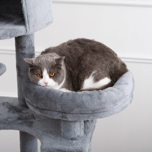 Cat Tree, 105-Inch Cat Tower for Indoor Cats, Plush Multi-Level Cat Condo with 3 Perches, 2 Caves, Cozy Basket and Scratching Board, Gray LamCham