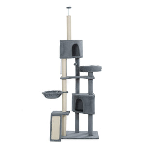 Cat Tree, 105-Inch Cat Tower for Indoor Cats, Plush Multi-Level Cat Condo with 3 Perches, 2 Caves, Cozy Basket and Scratching Board, Gray LamCham