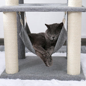 Cat Tree 52 Inches Multi-Level Modern Wooden Cat Tower with Hammock and Scratching Posts and Cat Condo for Adult Cats Gray LamCham