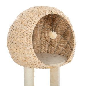 Cat Tree, 59-Inch Cat Tower for Indoor Cats, Plush Multi-Level Cat Condo with 2 Perches, 2 Caves, Cozy Basket and Scratching Board, Beige LamCham