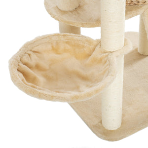 Cat Tree, 59-Inch Cat Tower for Indoor Cats, Plush Multi-Level Cat Condo with 2 Perches, 2 Caves, Cozy Basket and Scratching Board, Beige LamCham