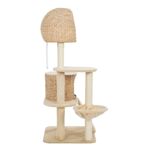 Cat Tree, 59-Inch Cat Tower for Indoor Cats, Plush Multi-Level Cat Condo with 2 Perches, 2 Caves, Cozy Basket and Scratching Board, Beige LamCham