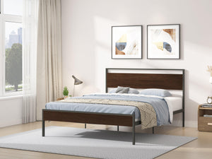 Ceres Metal Bed, Black with Walnut Wood Headboard & Footboard, Queen LamCham