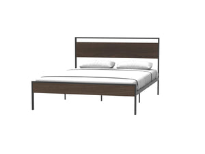 Ceres Metal Bed, Black with Walnut Wood Headboard & Footboard, Queen LamCham