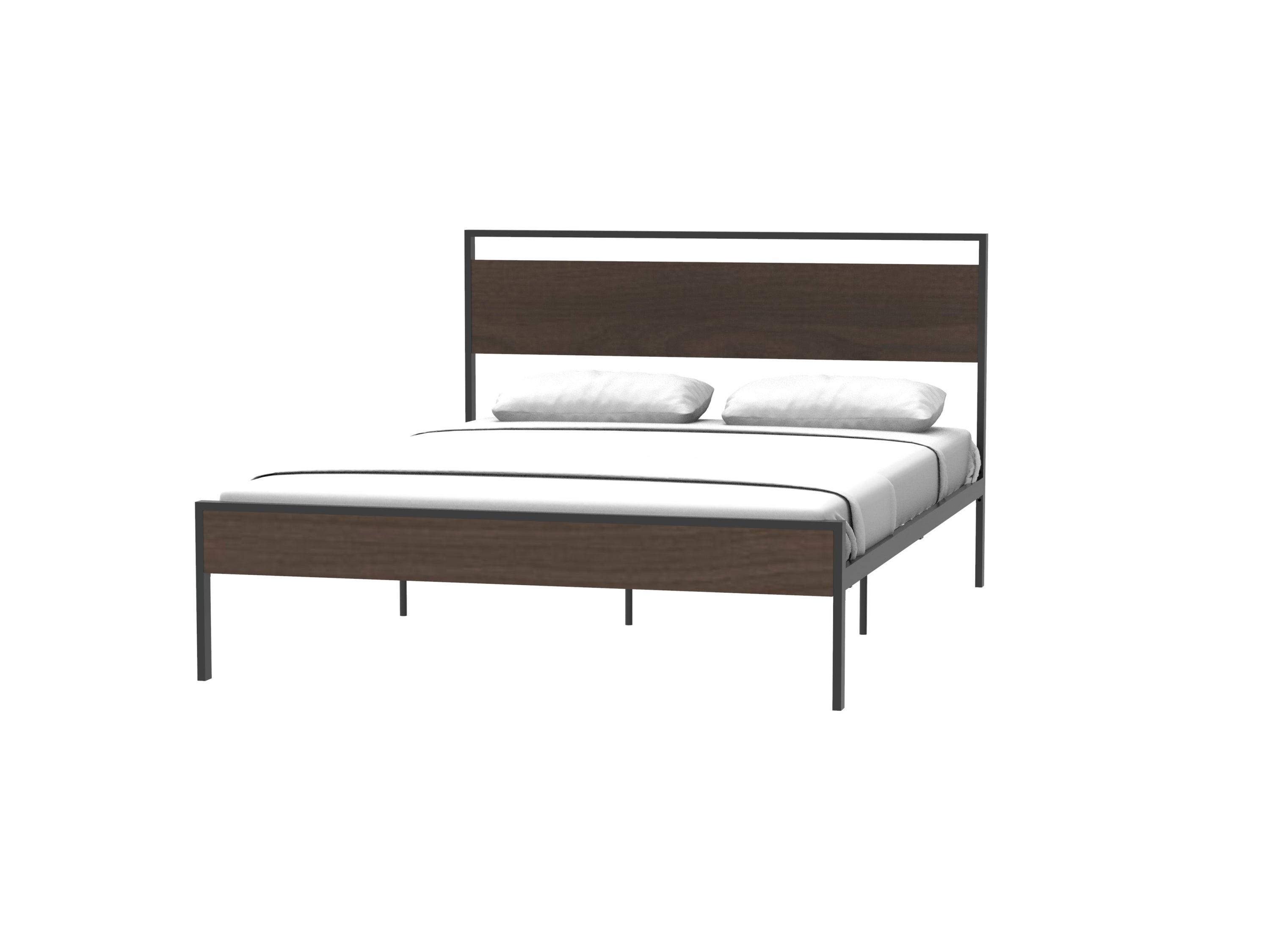 Ceres Metal Bed, Black with Walnut Wood Headboard & Footboard, Queen LamCham