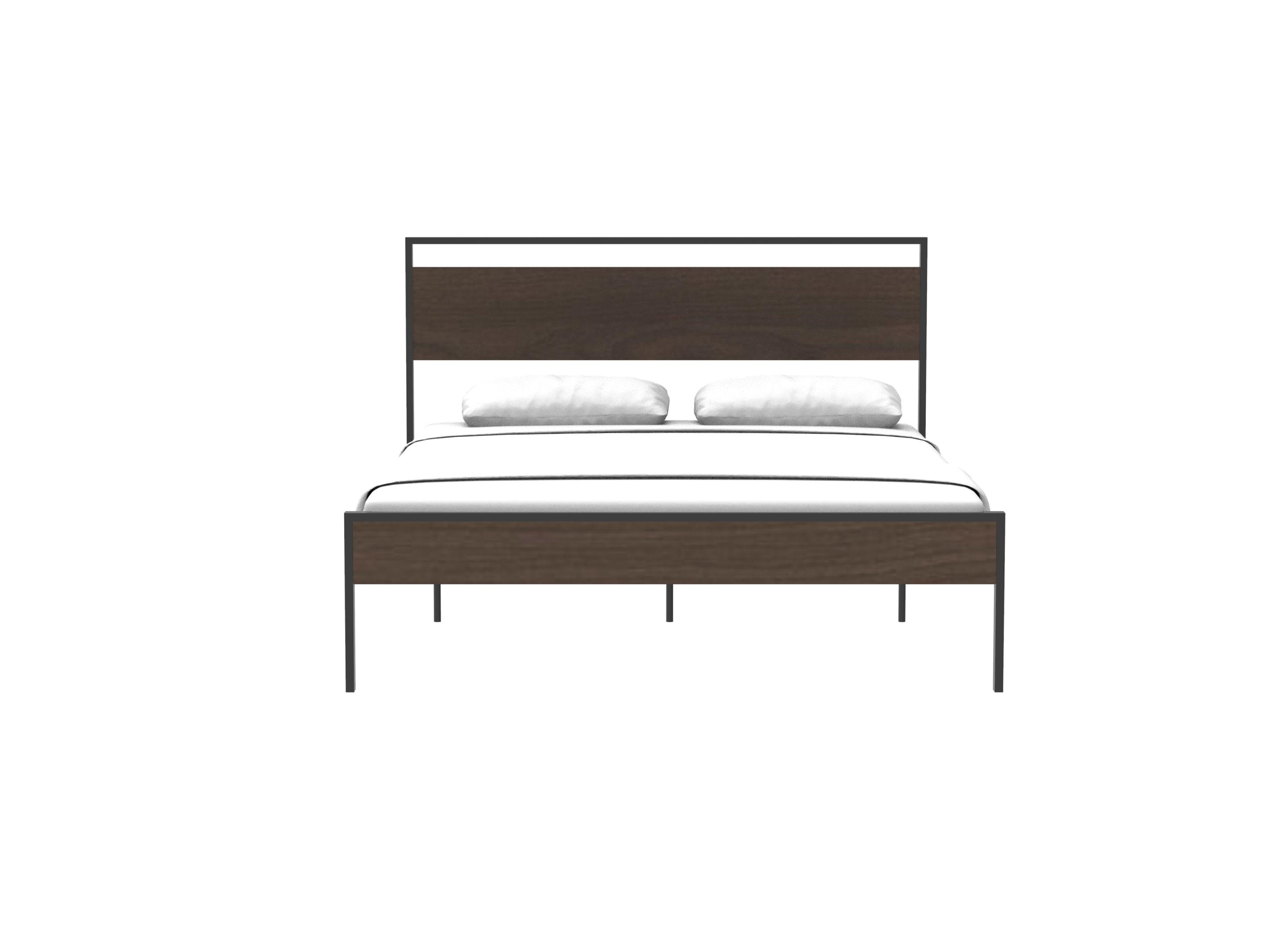 Ceres Metal Bed, Black with Walnut Wood Headboard & Footboard, Queen LamCham