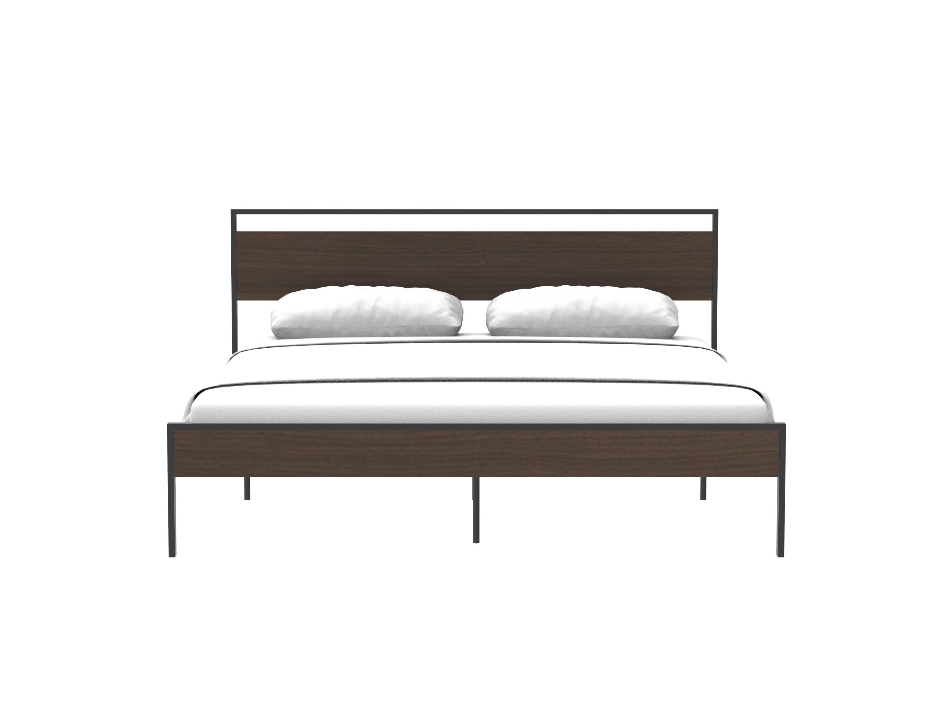 Ceres Metal Bed, Black with Walnut wood Headboard & Footboard, King LamCham