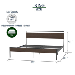 Ceres Metal Bed, Black with Walnut wood Headboard & Footboard, King LamCham