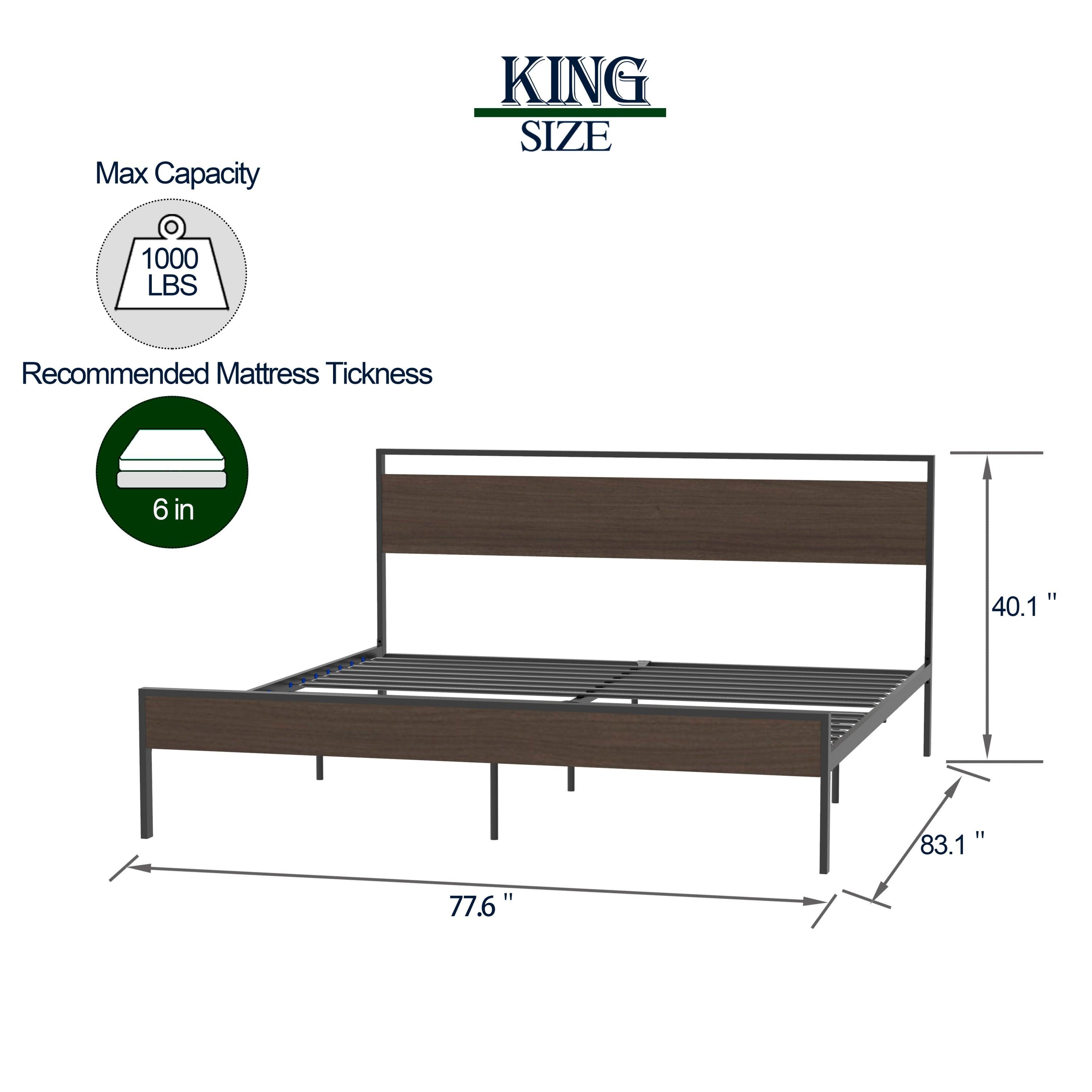 Ceres Metal Bed, Black with Walnut wood Headboard & Footboard, King LamCham