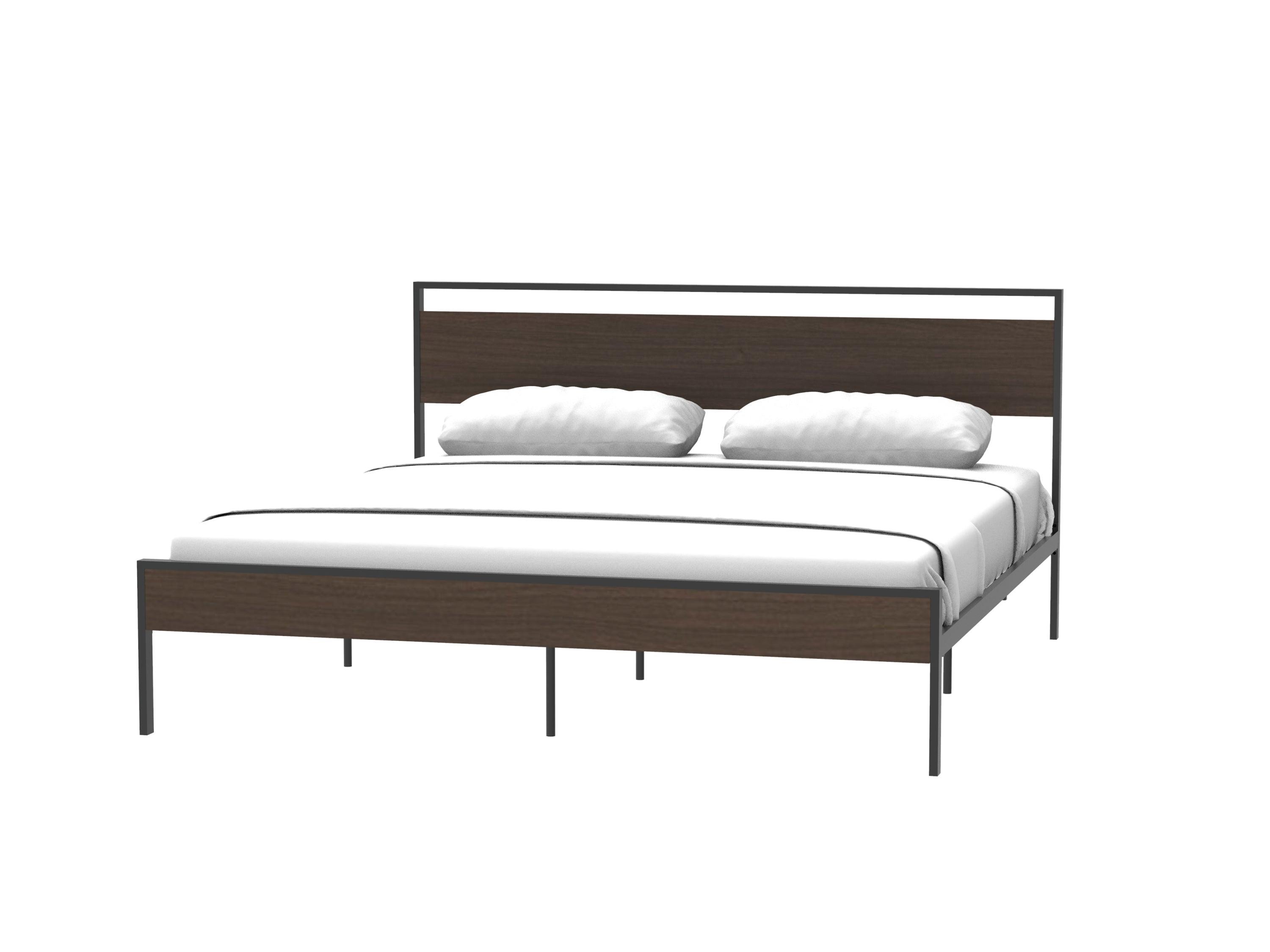 Ceres Metal Bed, Black with Walnut wood Headboard & Footboard, King LamCham