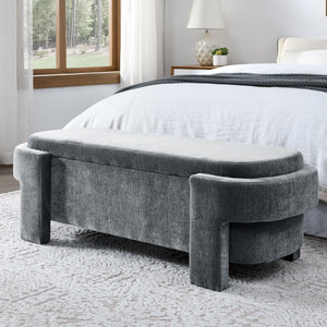 Chenille Upholstered Bench with Large Storage Space for the Living Room, Entryway and Bedroom, Grey,( 51.5''x20.5''x17'' ) LamCham