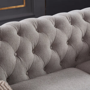 Chesterfield sofa in linen fabric (Light Grey) LamCham