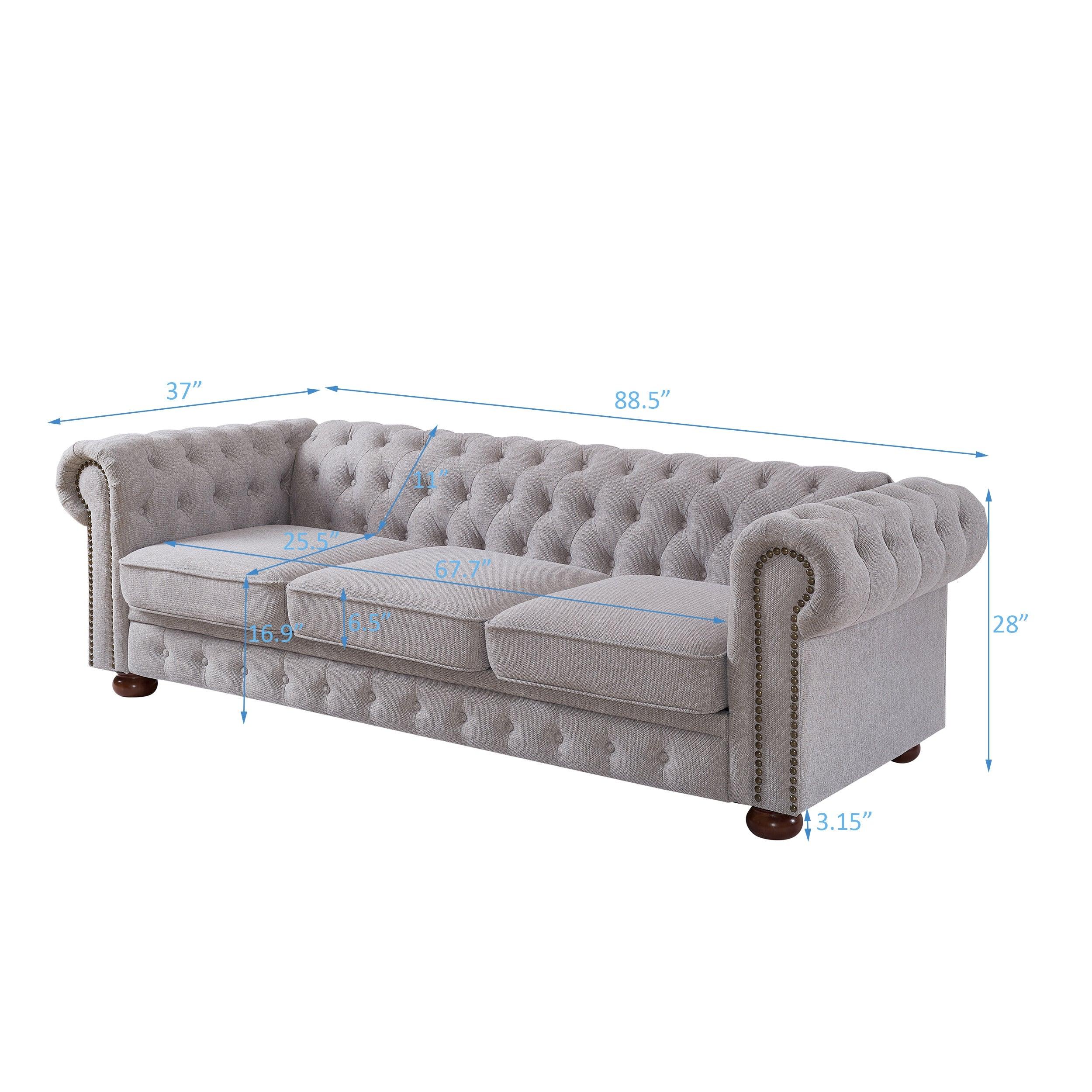 Chesterfield sofa in linen fabric (Light Grey) LamCham