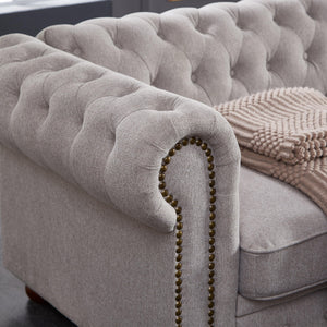 Chesterfield sofa in linen fabric (Light Grey) LamCham