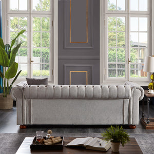 Chesterfield sofa in linen fabric (Light Grey) LamCham