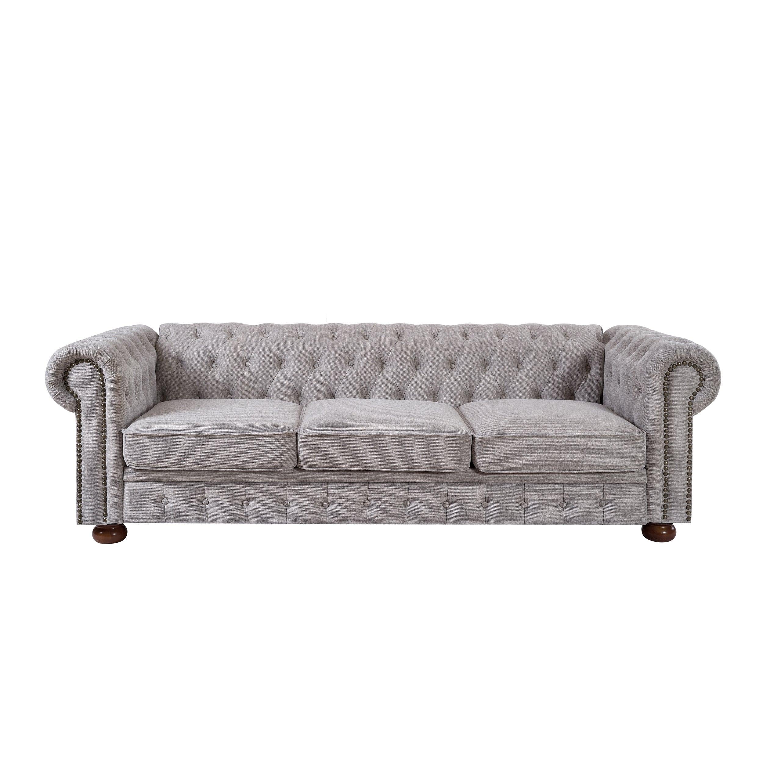 Chesterfield sofa in linen fabric (Light Grey) LamCham