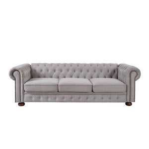 Chesterfield sofa in linen fabric (Light Grey) LamCham