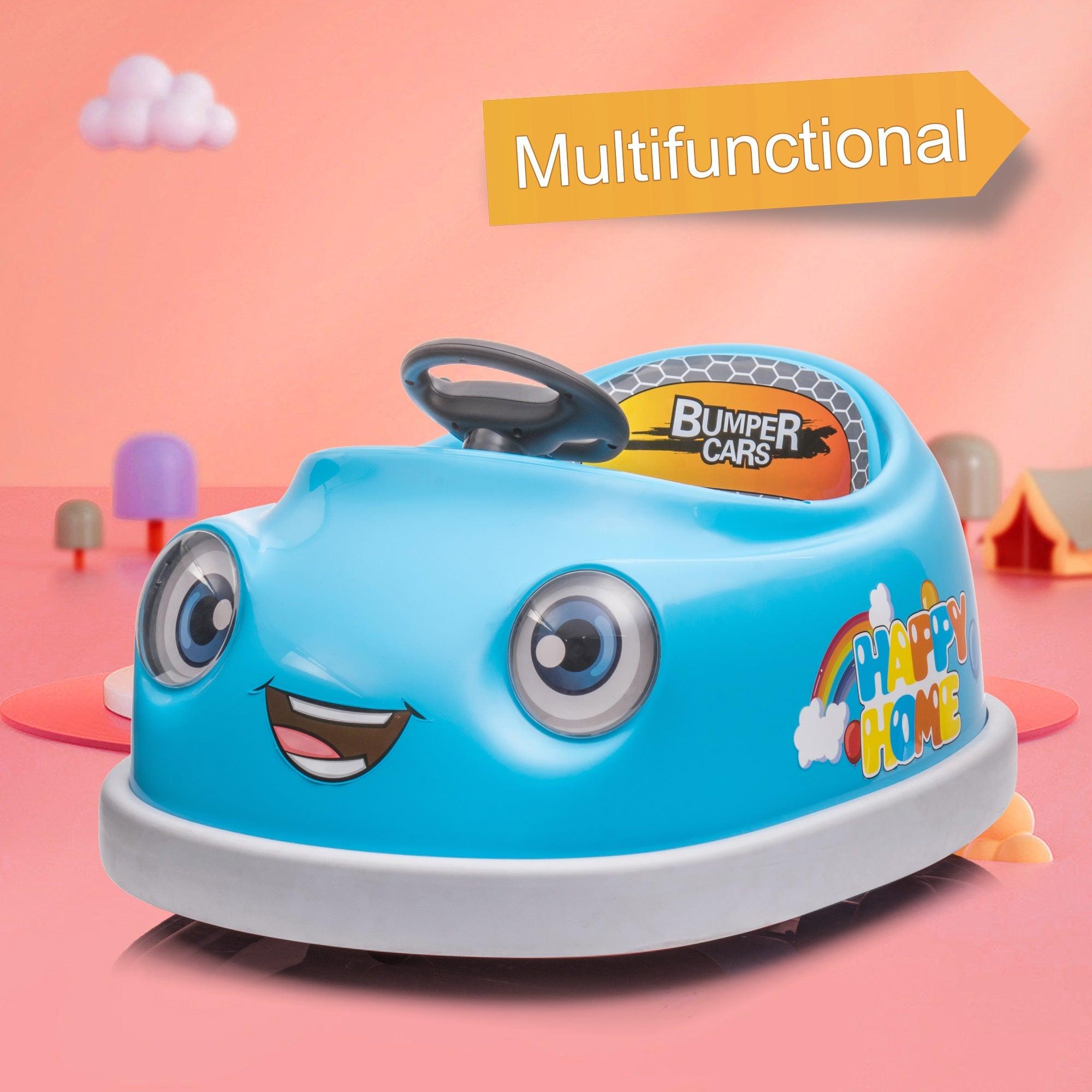 Children's Electric Bumper Car for Kids, 12v Dual Drive 1-6 Years Old with Pushrod Dinner Plate USB BT Music LamCham