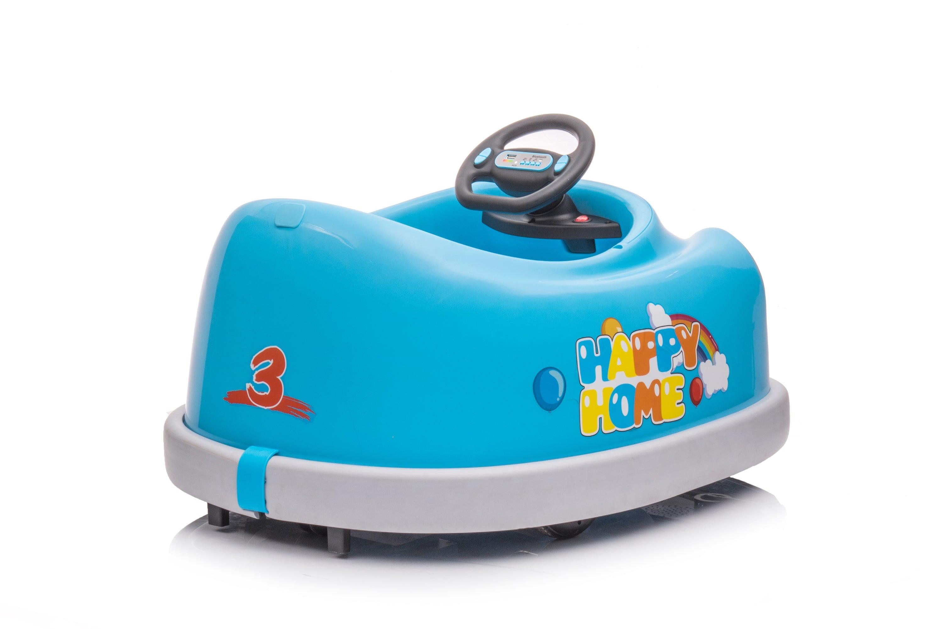 Children's Electric Bumper Car for Kids, 12v Dual Drive 1-6 Years Old with Pushrod Dinner Plate USB BT Music LamCham