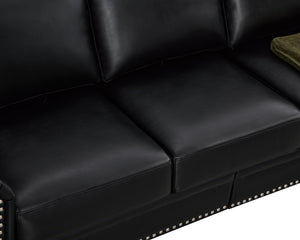 Classic Living Room Nails Sofa Black Faux Leather LamCham
