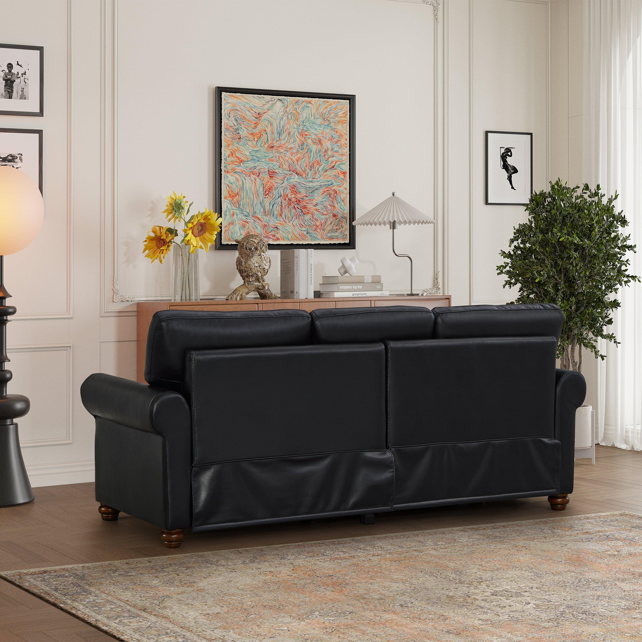Classic Living Room Nails Sofa Black Faux Leather LamCham