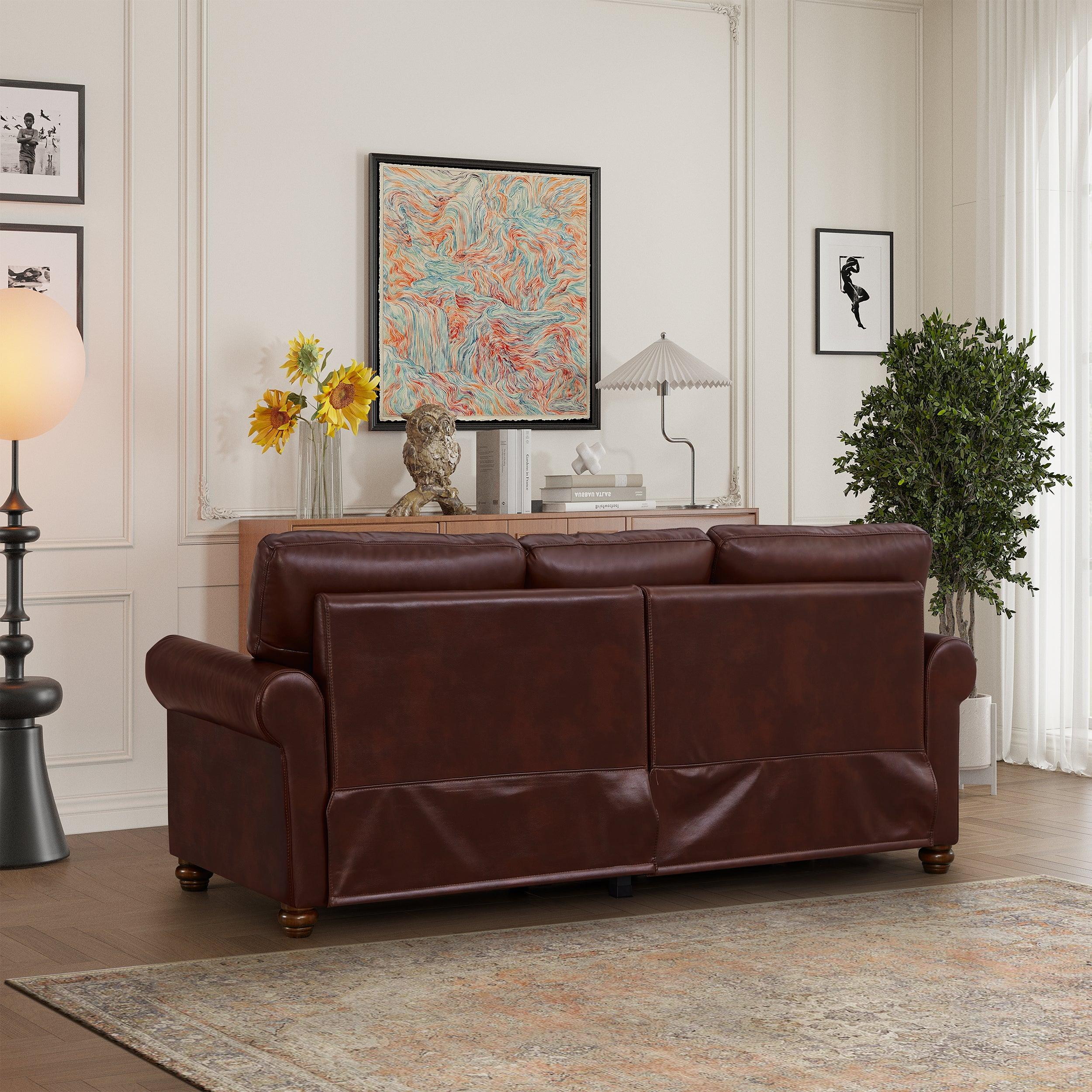 Classic Living Room Nails Sofa Burgundy Faux Leather LamCham